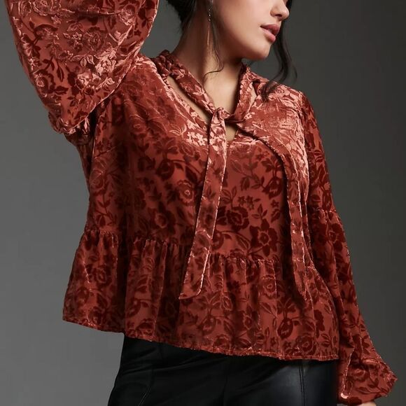 NWT Anthropologie Velvet Tie-Neck Blouse size M - Picture 2 of 13
